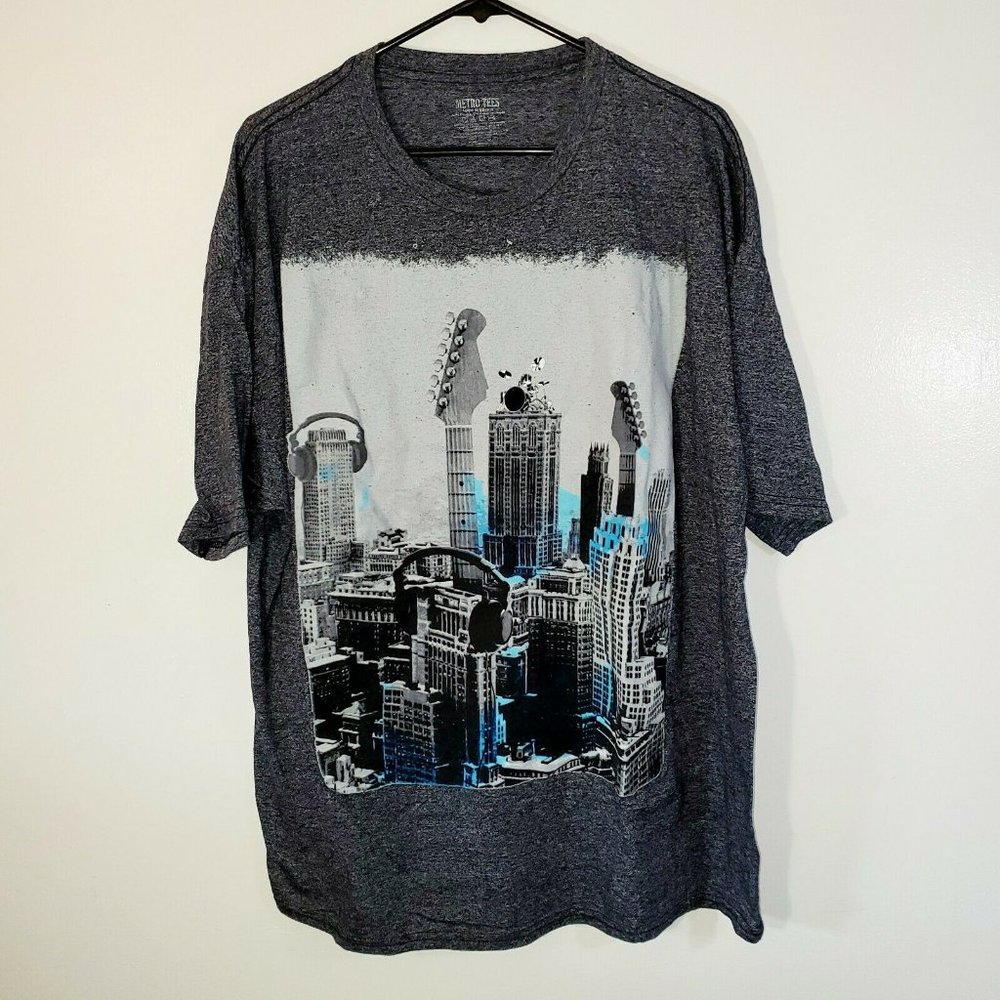 Metro Tees Mens Xl Tshirt Guitars City Scape Gray